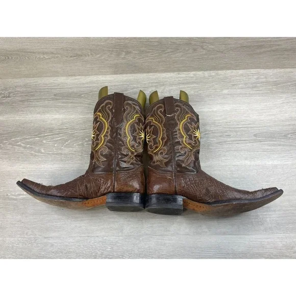 Jugo Men's Western Boot Brown Leather Snip Toe Cowboy Croc Print Shoes